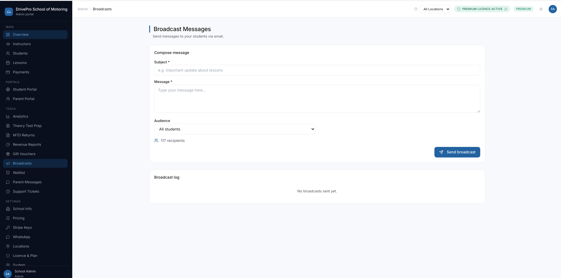 Broadcast messages to students via email