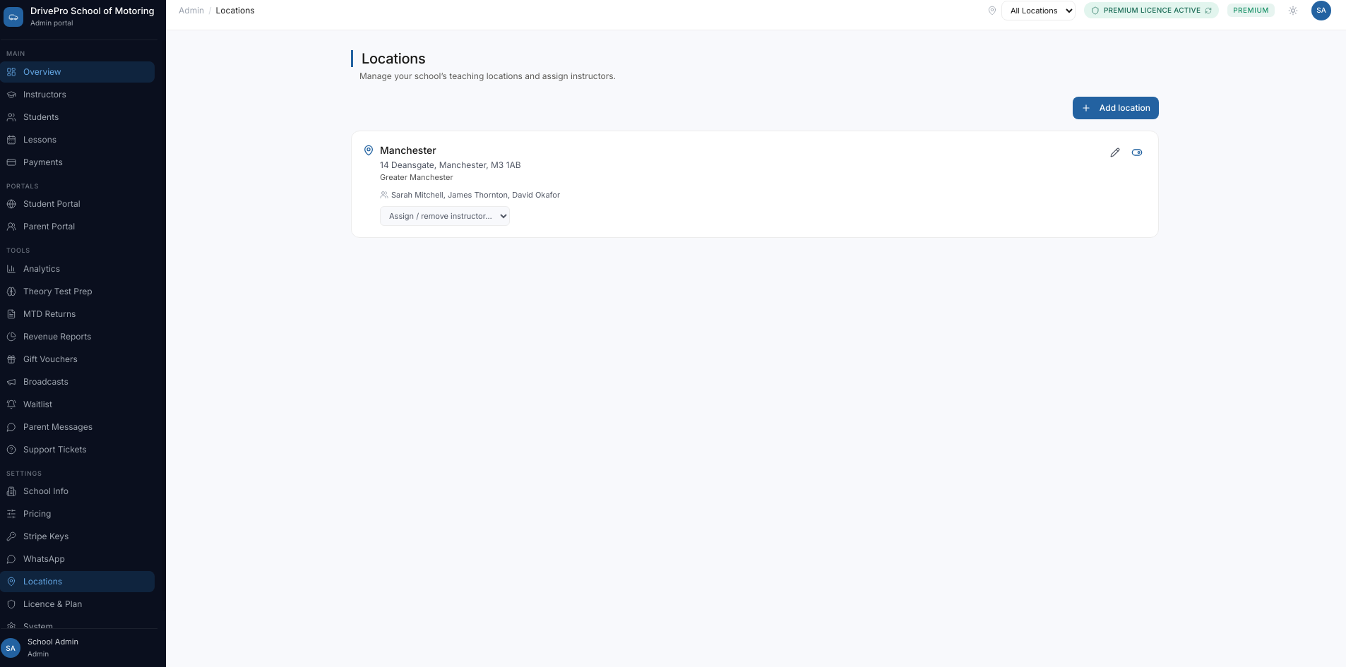 Teaching locations and instructor assignments