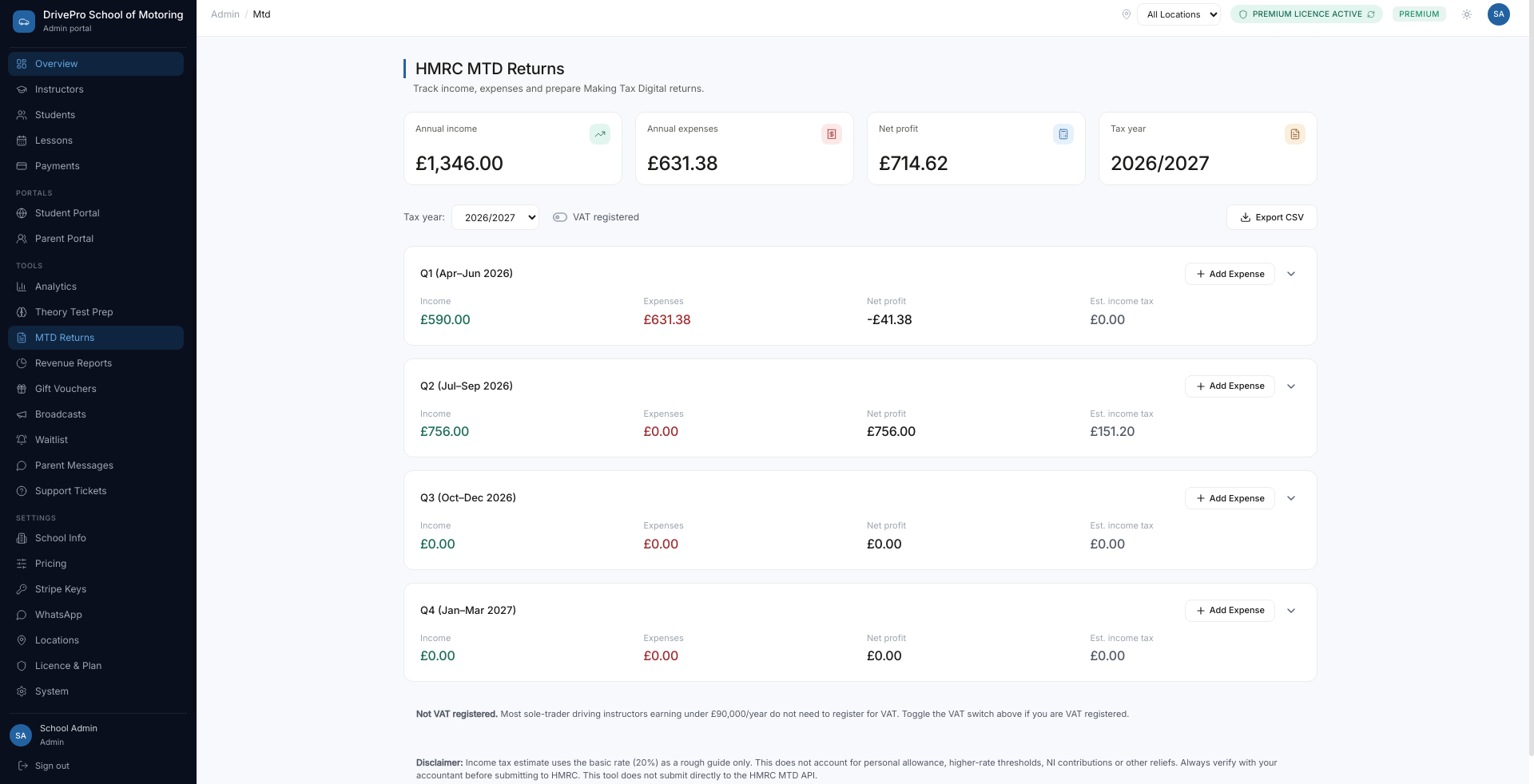 HMRC Making Tax Digital returns with quarterly income and expenses