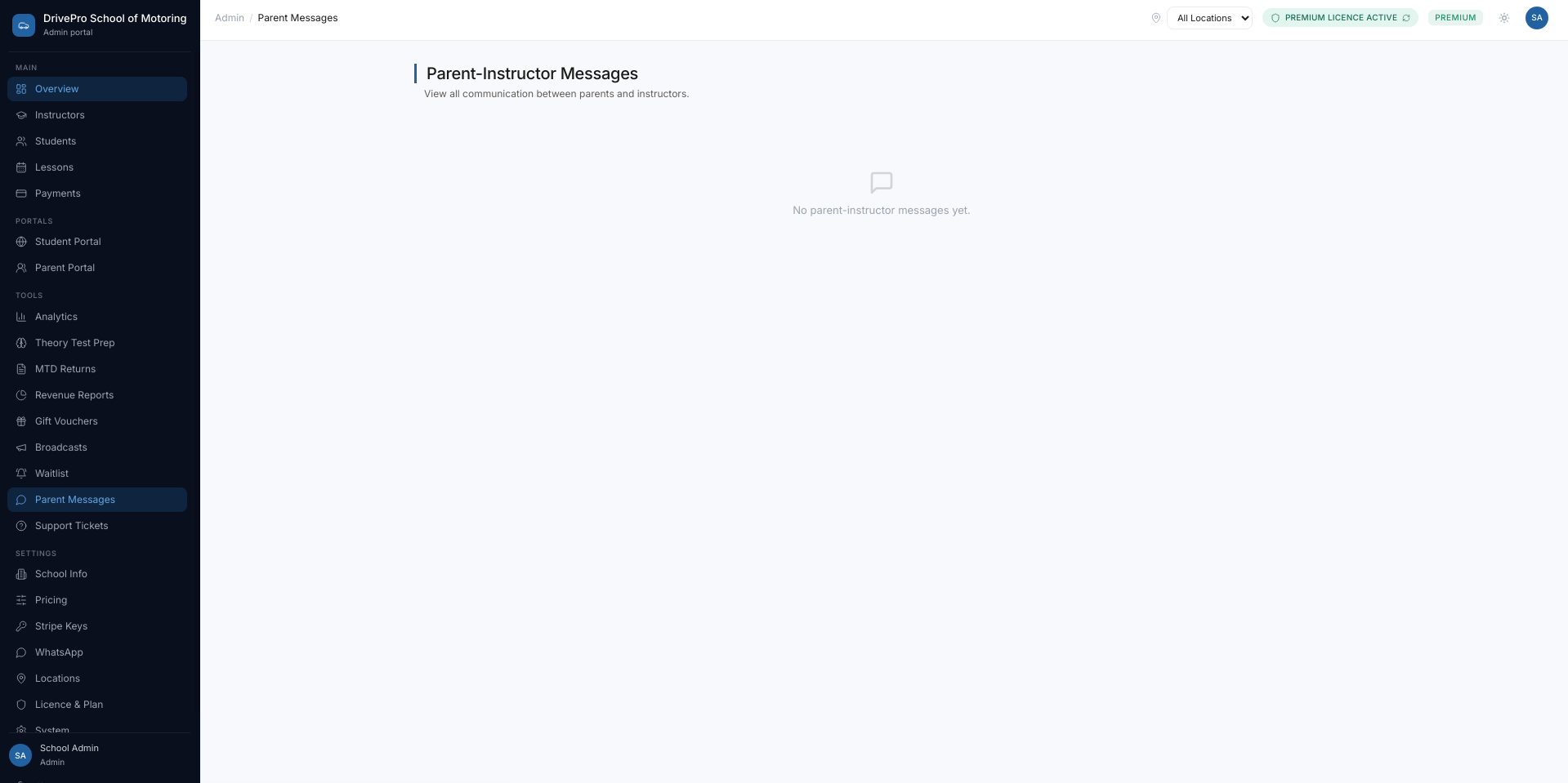 Parent-instructor messages overview