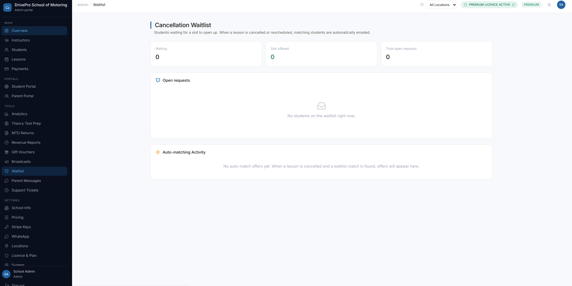 Cancellation waitlist with automatic slot matching